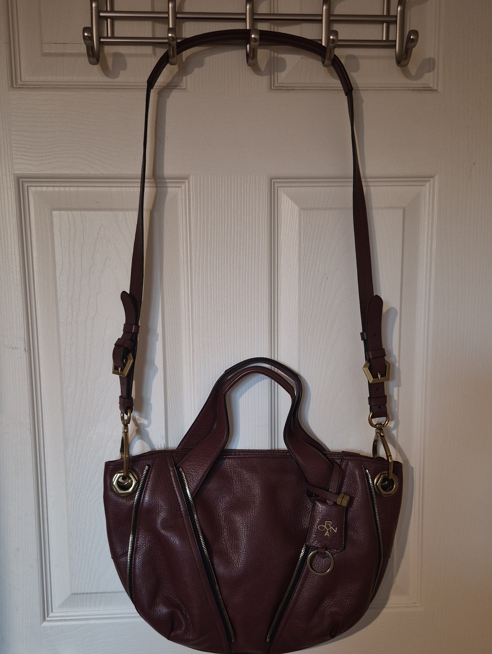 orYANY Pebbled Leather Convertible Satchel Shoulder Bag - Gold Burgundy Wine